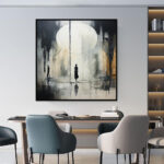 Handmade Oil Painting Canvas Wall Art Decoration Black And White Abstract   Artwork Medieval Black Neoclassicism Wall Decor Street For Home Office Decor - Image 2