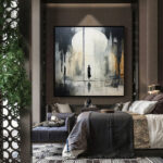 Handmade Oil Painting Canvas Wall Art Decoration Black And White Abstract   Artwork Medieval Black Neoclassicism Wall Decor Street For Home Office Decor - Image 3