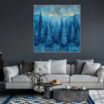 Blue Mysterious Forest Tree Art Painting Large Vintage Abstract Natural Landscape Blue Oil Painting Living Room Home Decor - Image 4