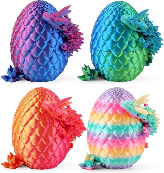 8b82b6e5-aa74-4838-a62c-1c448e2803c9.jpg 8" 3D Printed Dragon Eggs, Mystery Crystal Dragon Egg For Easter Basket Stuffers, Unique Easter Toys & Decor, Fantasy Tabletop Decor For Kids & Collectors (4 Pack) - Image 1