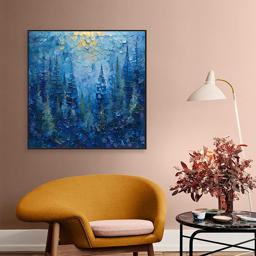 a9cd63b2-9495-4996-b3f5-896d4a769b2b.jpg Blue Mysterious Forest Tree Art Painting Large Vintage Abstract Natural Landscape Blue Oil Painting Living Room Home Decor - Image 1