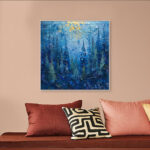 Blue Mysterious Forest Tree Art Painting Large Vintage Abstract Natural Landscape Blue Oil Painting Living Room Home Decor - Image 5