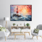 Handmade Oil Painting Canvas Wall Art Decoration Modern Abstract Lighthouse Landscape For Home Decor Rolled Frameless Unstretched Painting - Image 2