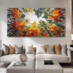 Modern Brich Treescape Landscape Canvas Artwork Handpainted Orange Forest Thick Oil Painting Natural Home Wall Decor - Image 4